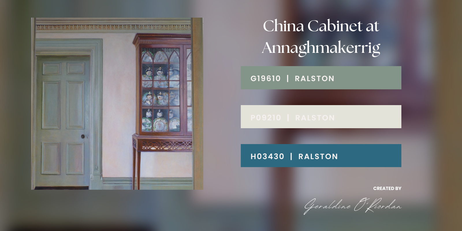 Colour Palette Inspired by 'China Cabinet at Annaghmakerrig House' by Geraldine O'Riordan